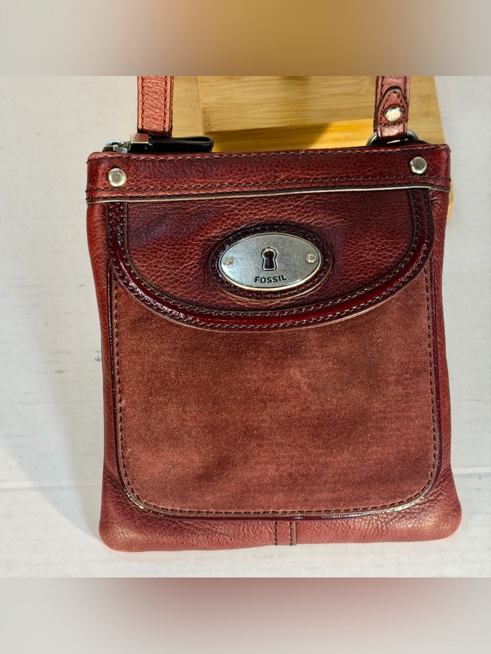 Fossil Burgundy Leather & Suede Crossbody